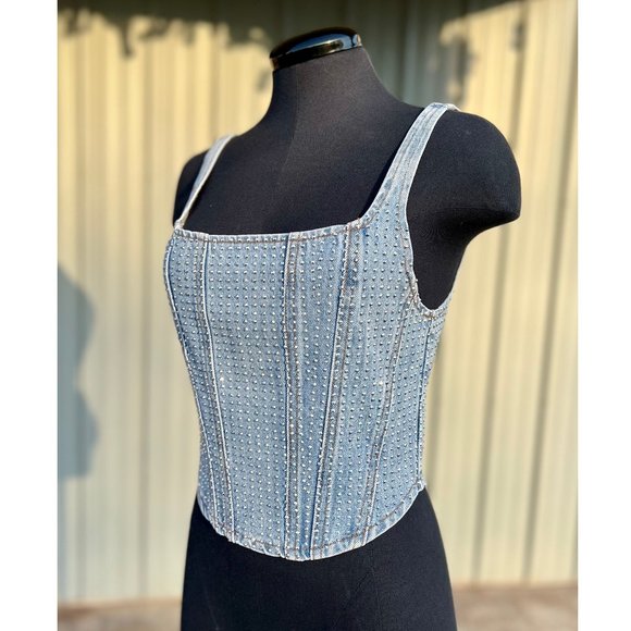 BOUTIQUE Tops - NEW Denim Crystal Corset Top